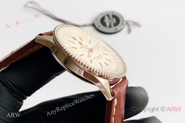 replica V7 Factory Swiss Breitling Navitimer 1 Stainless Steel Brown Leather Strap WATCHES 3