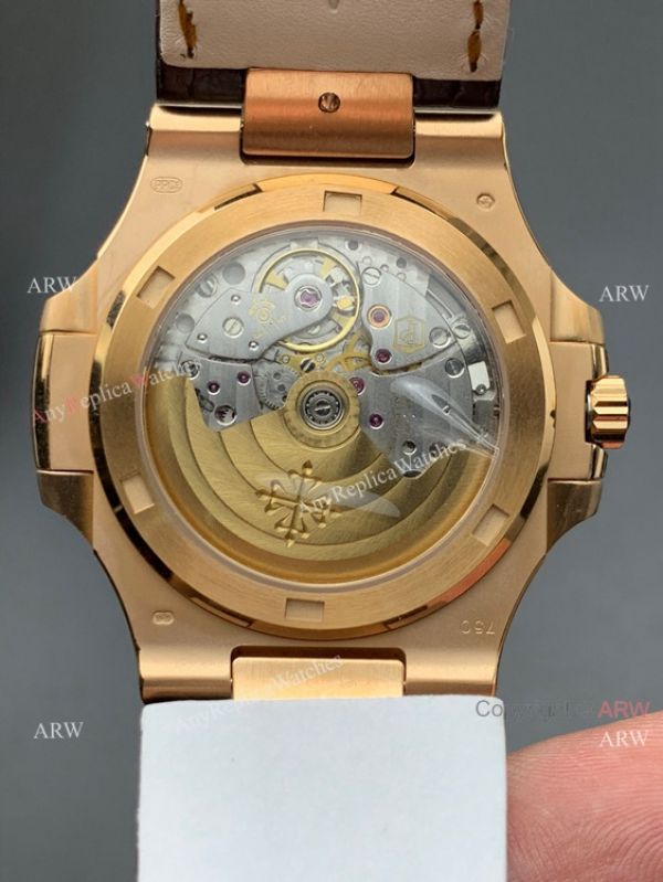 replica 3K Factory Patek Philippe Nautilus 5711R Rose Gold Brown Leather Strap WATCHES 3