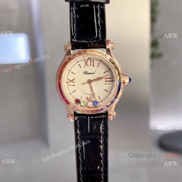 replica Chopard Happy Sport Quartz 30mm Rainbow bezel Rose Gold WATCHES 3
