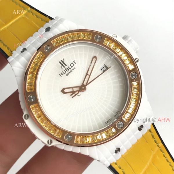 replica Swiss 9015 Hublot Big Bang Tutti Frutti Caviar White Rubber Strap es 45mm WATCHES 4