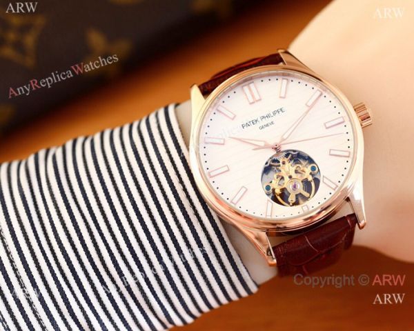 replica Patek Philippe Calatrava Copy es Two Tone Rose Gold Black Face WATCHES 4