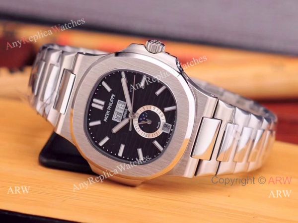 replica Fake Patek Philippe Nautilus Annual Calendar Man Stainless Steel Blue Face WATCHES 4