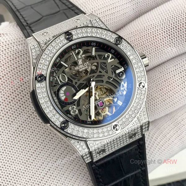 replica New Hublot Classic Fusion Rose Gold Diamond Black Face WATCHES 4