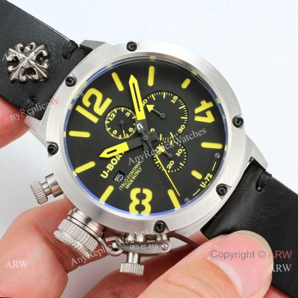 replica Best U-Boat Classico U-72 Chronograph es SS Yellow Leather Strap WATCHES 4