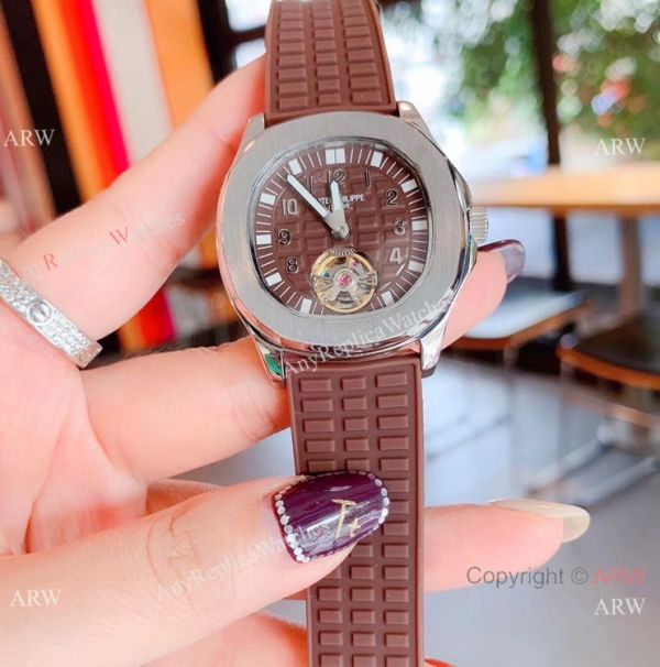 replica Copy Patek Philippe Tourbillon Black Rubber Strap es Women Size WATCHES 4