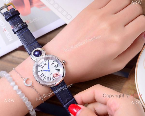 replica High Quality Copy Cartier Women es Rose Gold Blue Leather Strap WATCHES 4