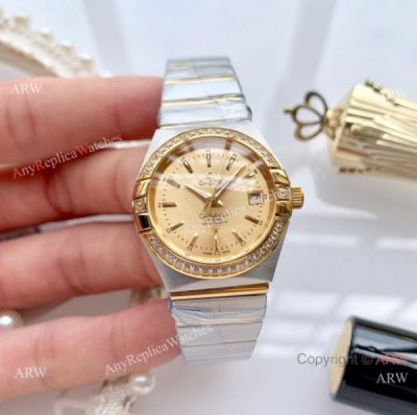 replica Women Omega Double Eagle 2-Tone Rose Gold Diamond High Quality China WATCHES 4
