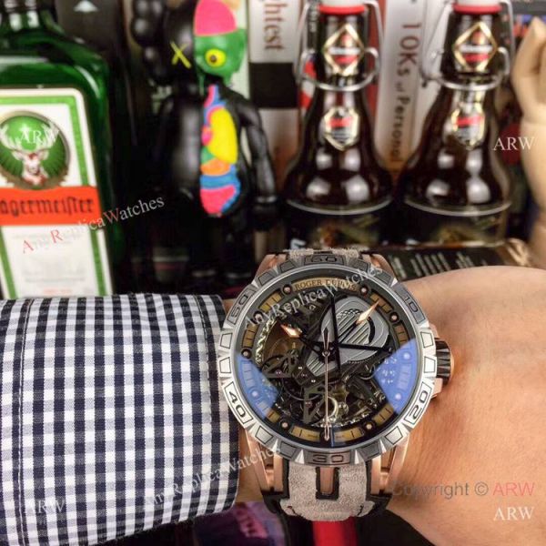 replica Roger Dubuis Excalibur Skeleton Copy Black DLC Case 46mm WATCHES 4