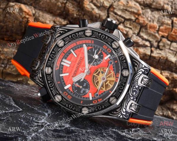 replica Best Copy Audemars Piguet Royal Oak Offshore Tourbillon Tattoo es Orange Rubber Strap WATCHES 4
