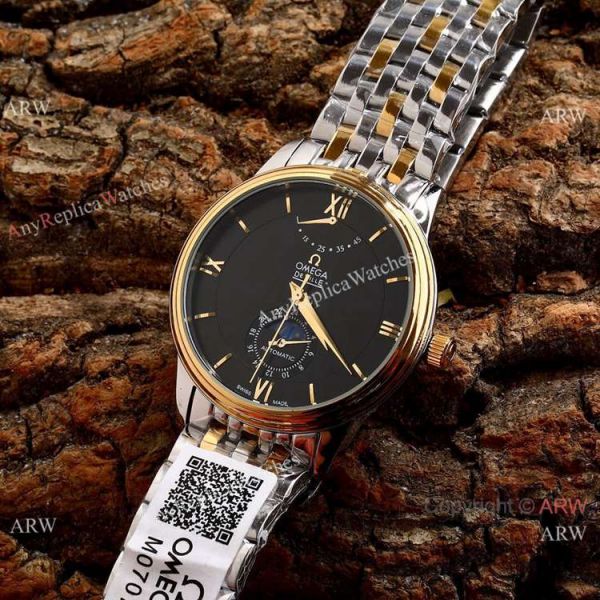 replica Omega De Ville Fake 40mm 2-Tone Rose Gold Moonphase WATCHES 4