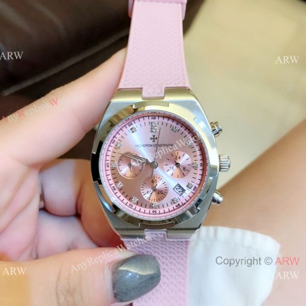 replica Fake Vacheron Constantin Overseas Chrono Rose Gold Silver Dial WATCHES 4