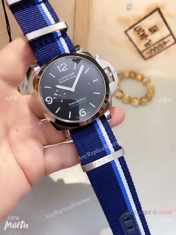 replica Best Panerai Luminor Marina Black Dial Nato Strap Mens WATCHES 4
