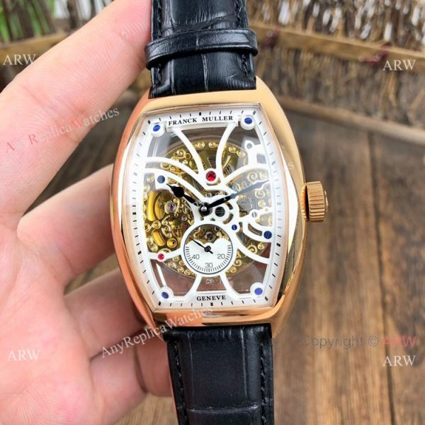 replica Knockoff Franck Muller Cintree Curvex Skeleton es SS Diamond Brown Leather Strap WATCHES 4