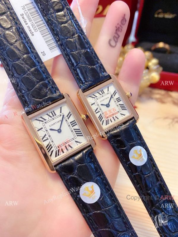 replica NEW! Cartier Tank Solo Couple es White Dial Leather Strap WATCHES 4