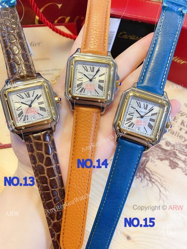 replica New! Fake Cartier Panthere 38mm Men es Gold Case WATCHES 4