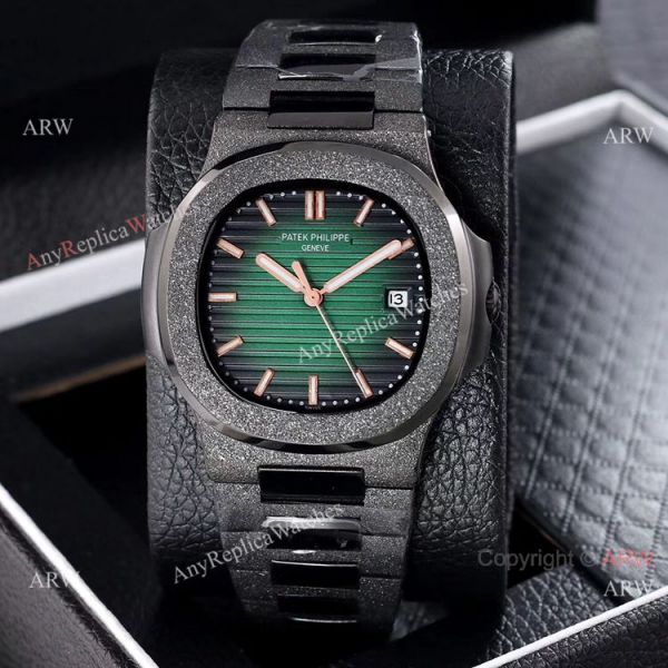 replica Best Patek Philippe Nautilus Frosted Solid Black 40mm WATCHES 4