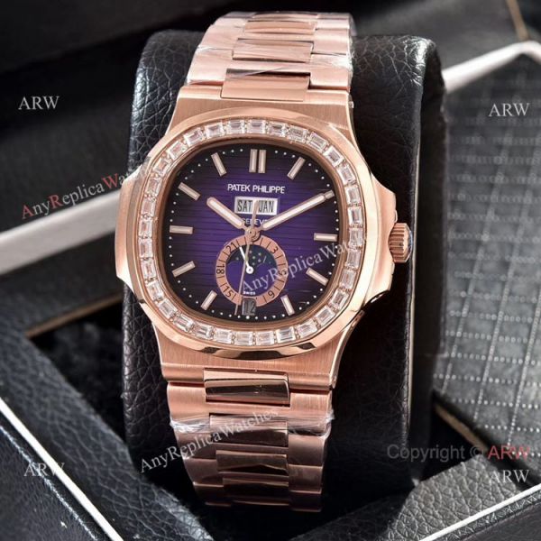 replica Patek Philippe Nautilus Annual Calendar Copy es Rose Gold with Diamond WATCHES 4
