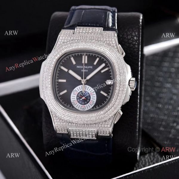 replica Japan Grade Patek Philippe Nautilus Chrono es Diamond Silver Case WATCHES 4