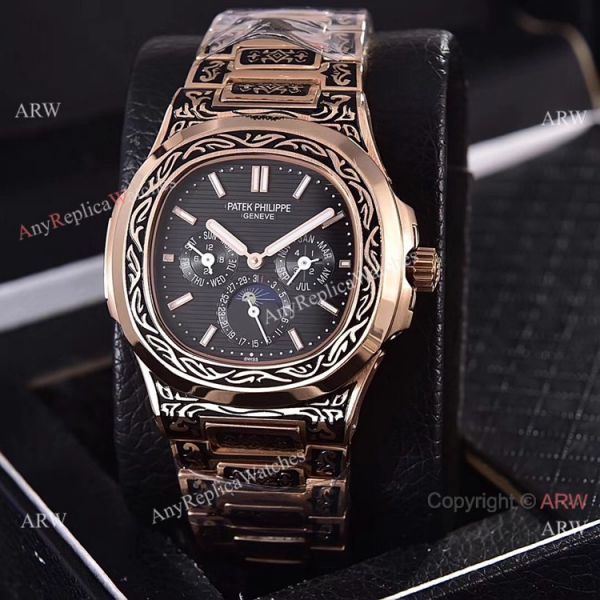 replica Knockoff Patek Philippe 5740 Nautilus Rose Gold Engraving Gray Gradient Face WATCHES 4