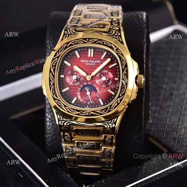 replica Knockoff Patek Philippe 5740 Nautilus Yellow Gold Engraving 40mm WATCHES 4