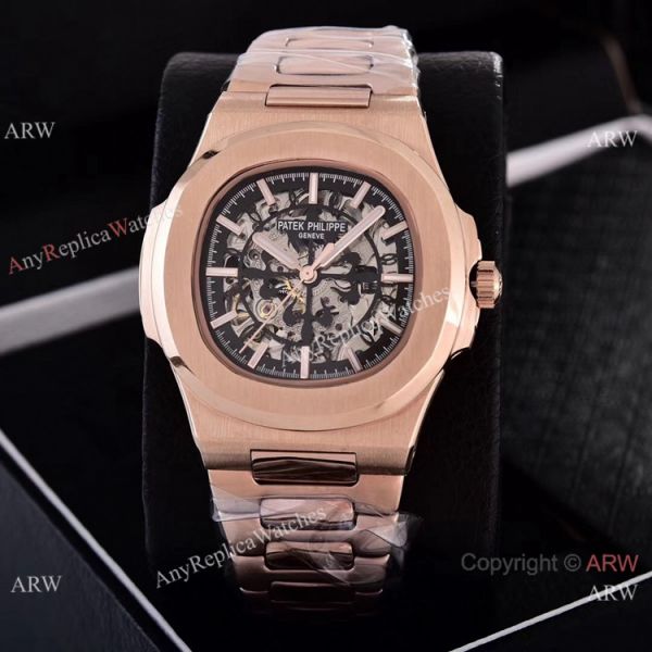 replica Faux Patek Philippe Nautilus Skeleton Dial Rose Gold es WATCHES 4