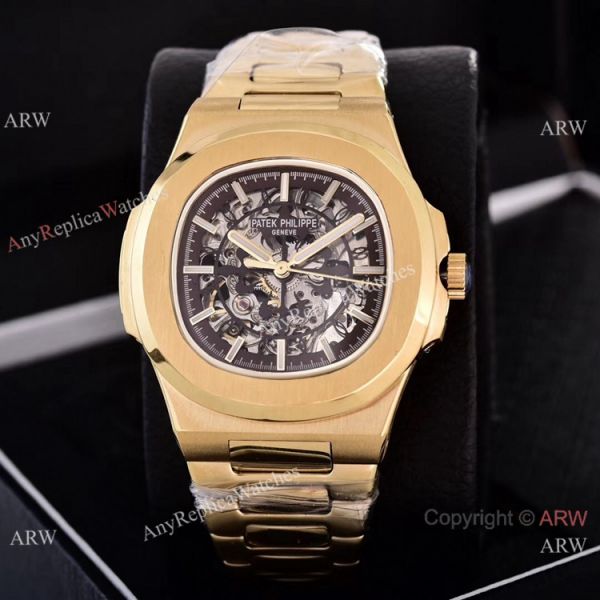 replica Faux Patek Philippe Nautilus Skeleton Yellow Gold WATCHES 4
