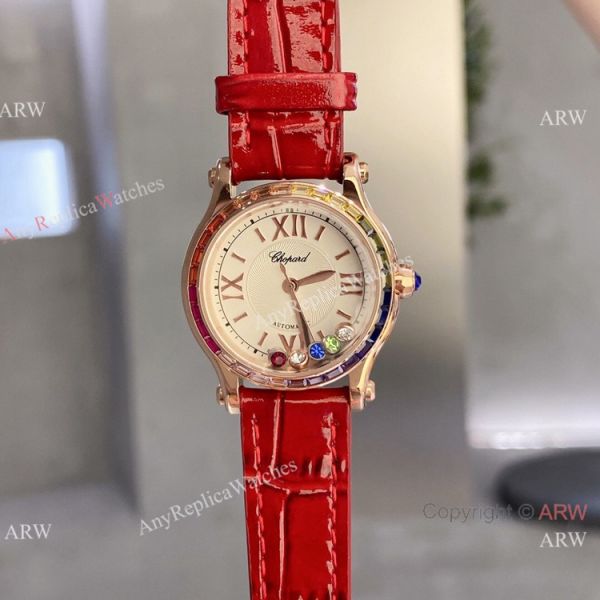 replica Chopard Happy Sport Quartz 30mm Rainbow bezel Rose Gold WATCHES 4