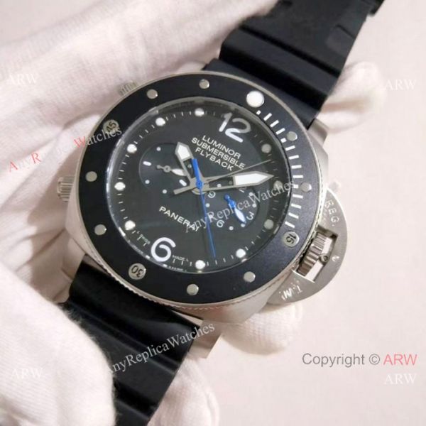 replica New Copy Panerai Submersible Flyback SS Black Bezel PAM615 WATCHES 5