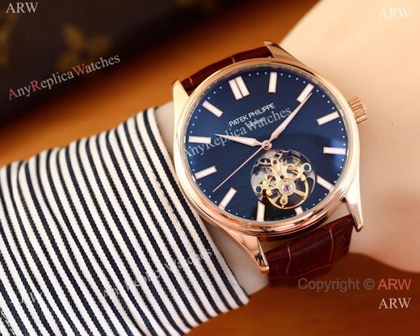 replica Patek Philippe Calatrava Copy es Two Tone Rose Gold Black Face WATCHES 5