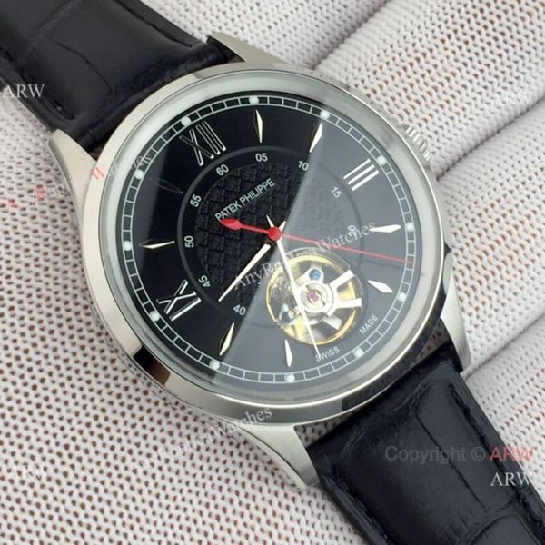 replica Copy Patek Philippe Tourbillon Men Black Case Red Hand WATCHES 5