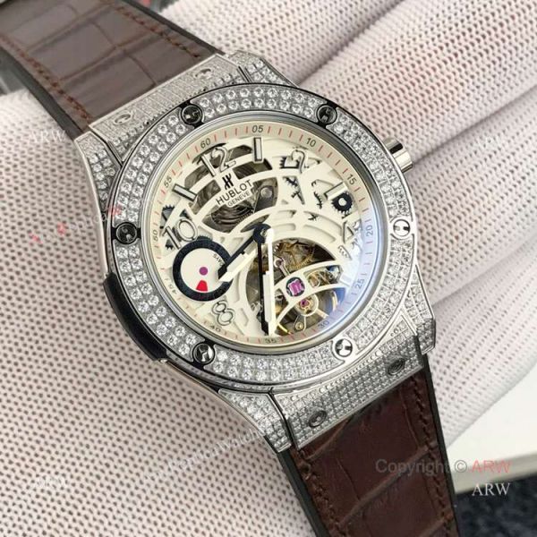 replica New Hublot Classic Fusion Rose Gold Diamond Black Face WATCHES 5
