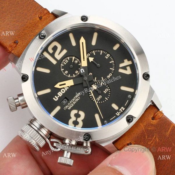 replica Best U-Boat Classico U-72 Chronograph es SS Yellow Leather Strap WATCHES 5
