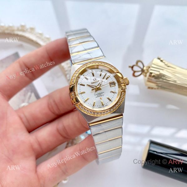 replica Women Omega Double Eagle 2-Tone Rose Gold Diamond High Quality China WATCHES 5