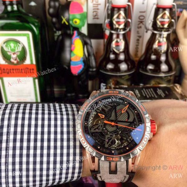 replica Roger Dubuis Excalibur Skeleton Copy Black DLC Case 46mm WATCHES 5
