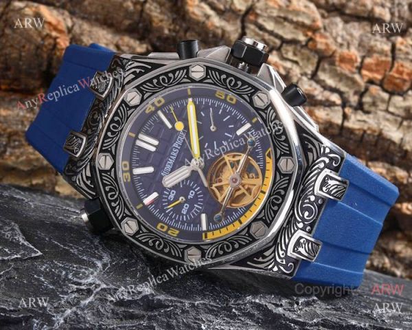 replica Best Copy Audemars Piguet Royal Oak Offshore Tourbillon Tattoo es Orange Rubber Strap WATCHES 5