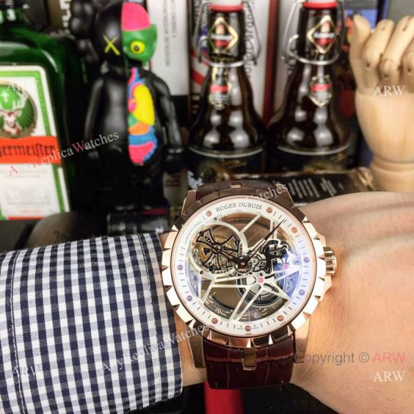 replica Copy Roger Dubuis Excalibur Flying Tourbillon es SS Gray Leather Strap WATCHES 5