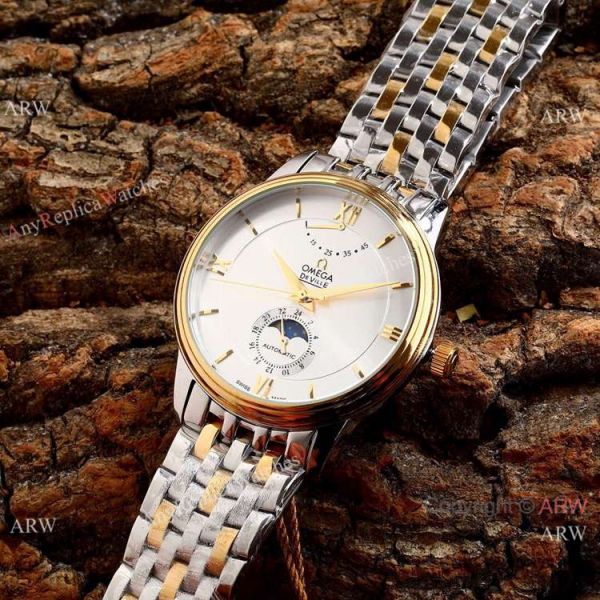 replica Omega De Ville Fake 40mm 2-Tone Rose Gold Moonphase WATCHES 5
