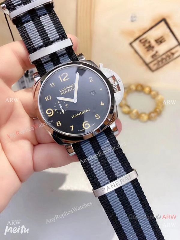 replica Best Panerai Luminor Marina Black Dial Nato Strap Mens WATCHES 5