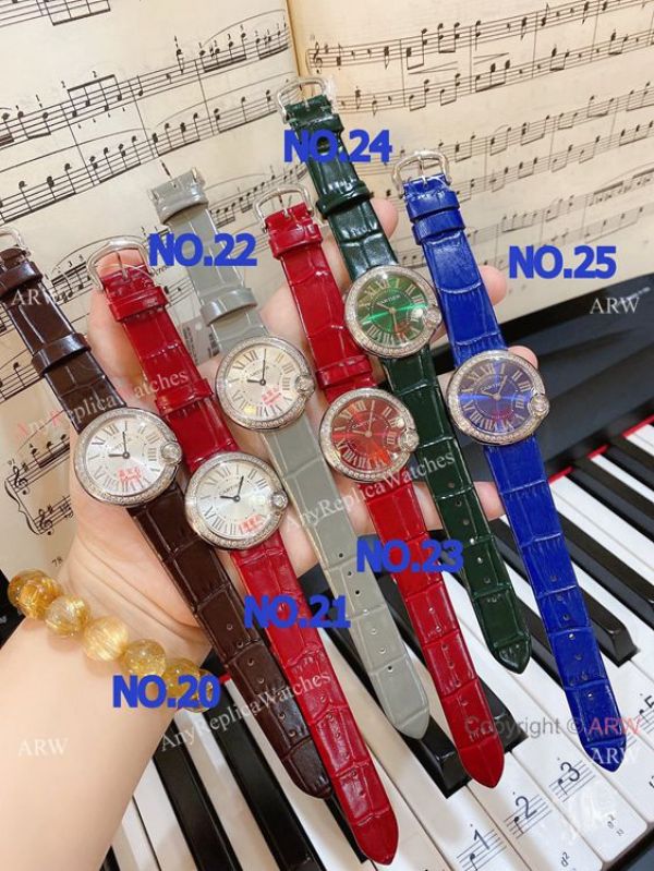 replica New Copy Cartier Ballon Blanc de Lady es Diamond Bezel Leather Strap WATCHES 5