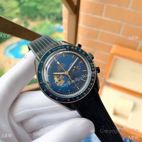 replica New Style Omega Apollo 11 Chronograph Gold Black WATCHES 5