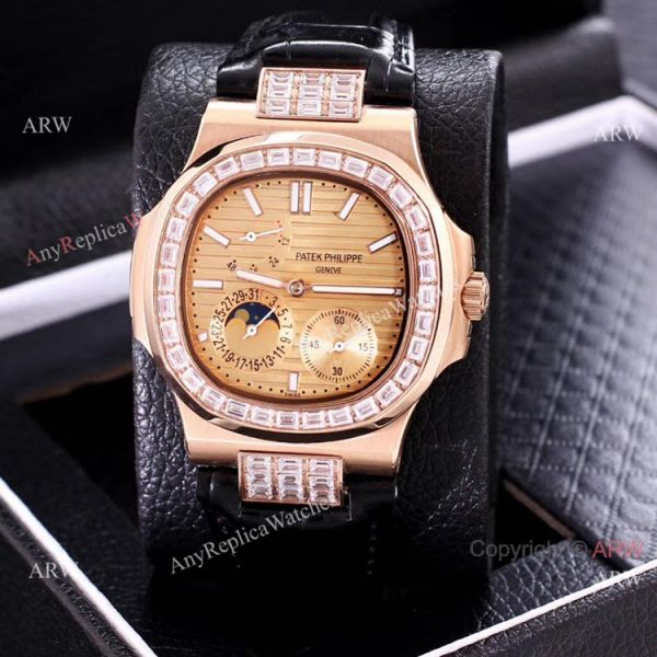 replica AAA Copy Patek Philippe Nautilus Power Reserve Rose Gold Diamond Bezel WATCHES 5