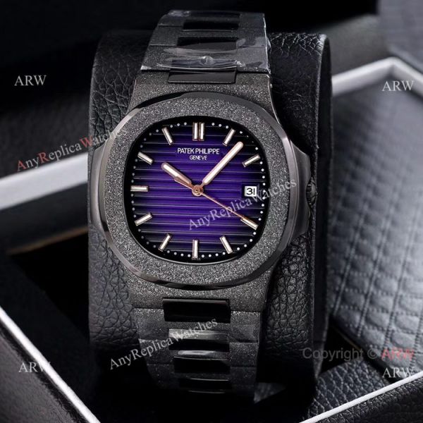 replica Best Patek Philippe Nautilus Frosted Solid Black 40mm WATCHES 5