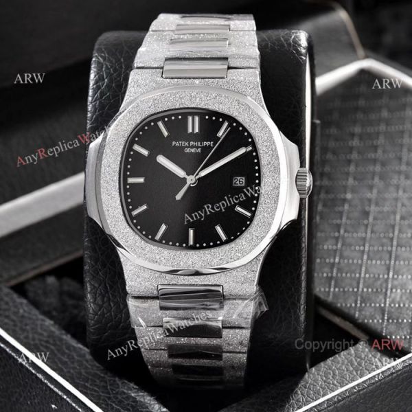 replica Patek Philippe Frosted Gold Black Frosted Dial 40mm WATCHES 5