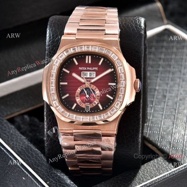 replica Patek Philippe Nautilus Annual Calendar Copy es Rose Gold with Diamond WATCHES 5