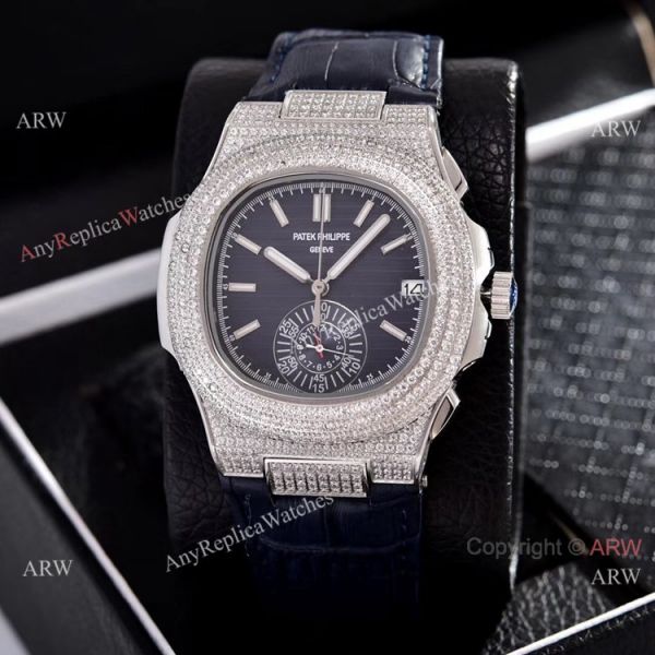 replica Japan Grade Patek Philippe Nautilus Chrono es Diamond Silver Case WATCHES 5