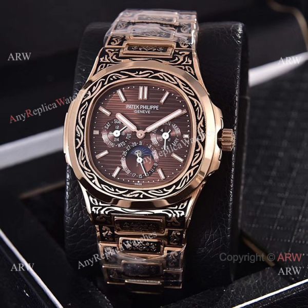 replica Knockoff Patek Philippe 5740 Nautilus Rose Gold Engraving Gray Gradient Face WATCHES 5