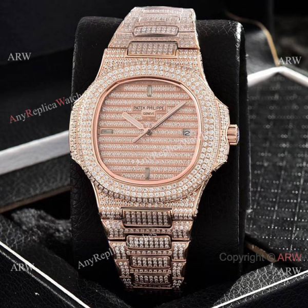 replica Iced Out Patek Philippe Nautilus Automatic Wrist AAA Quality Copy WATCHES 5