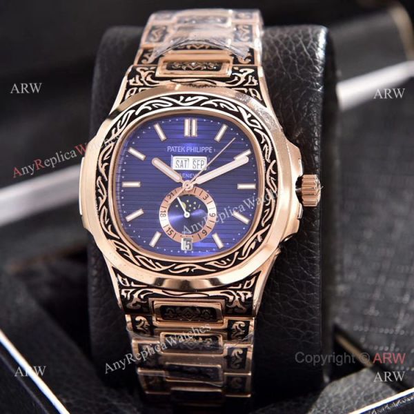 replica Patek Philippe Annual Calendar Copy es Rose Gold Engraving WATCHES 5