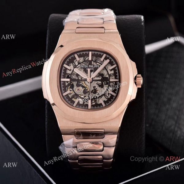 replica Faux Patek Philippe Nautilus Skeleton Dial Rose Gold es WATCHES 5