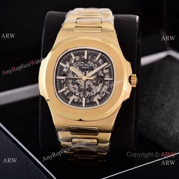 replica Faux Patek Philippe Nautilus Skeleton Yellow Gold WATCHES 5